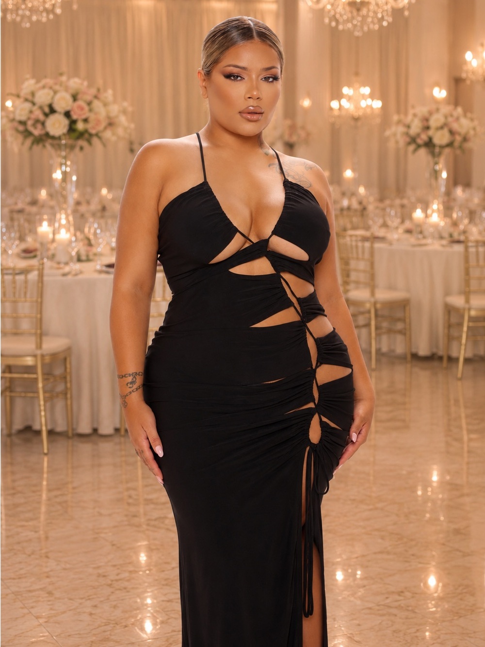 Fashion Nova Black Lace-Up Cutout Maxi Dress 🔥 - Picture 6 of 9